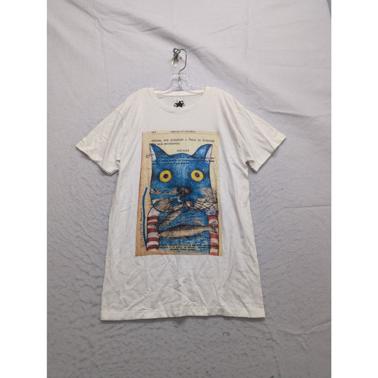 Simão Star Graphic Cat Print White T-Shirt Small Short Sleeve Lightweight Cotton Blend