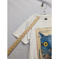 Simão Star Graphic Cat Print White T-Shirt Small Short Sleeve Lightweight Cotton Blend