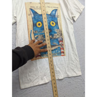 Simão Star Graphic Cat Print White T-Shirt Small Short Sleeve Lightweight Cotton Blend