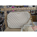 Aldo White Chevron Quilted Crossbody Bag With Gold Chain & Tassel