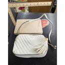 Aldo White Chevron Quilted Crossbody Bag With Gold Chain & Tassel