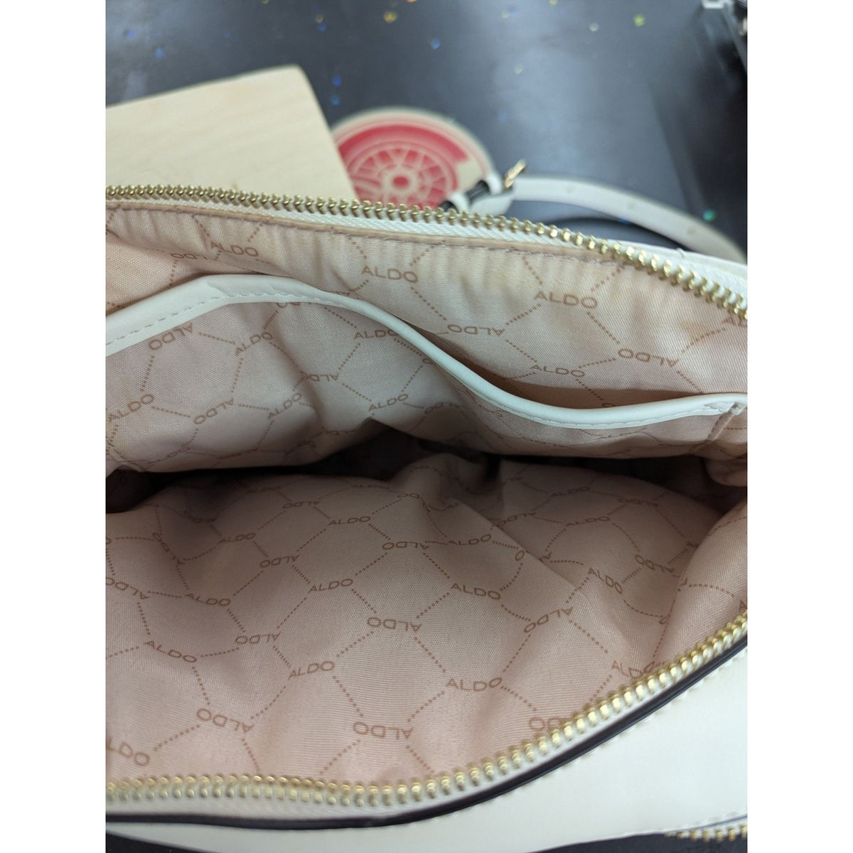Aldo White Chevron Quilted Crossbody Bag With Gold Chain & Tassel
