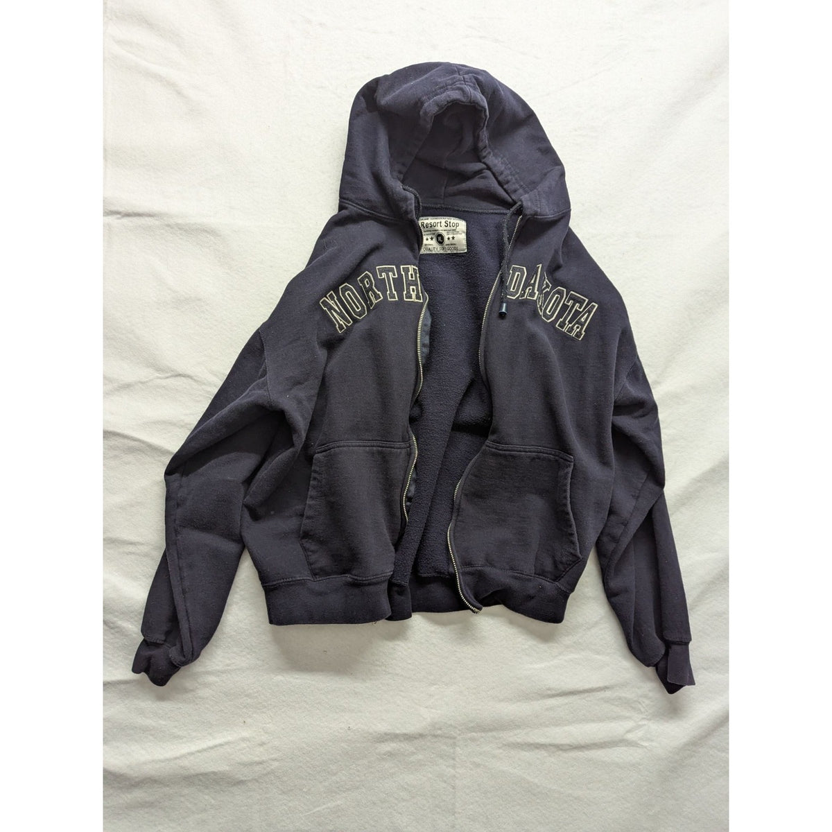 North Dakota Zip Up Hoodie Resort Stop Handcrafted Dark Gray Sweatshirt