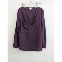 Calvin Klein Plum Long Sleeve Blouse With Gold Zipper Detail L 6/8