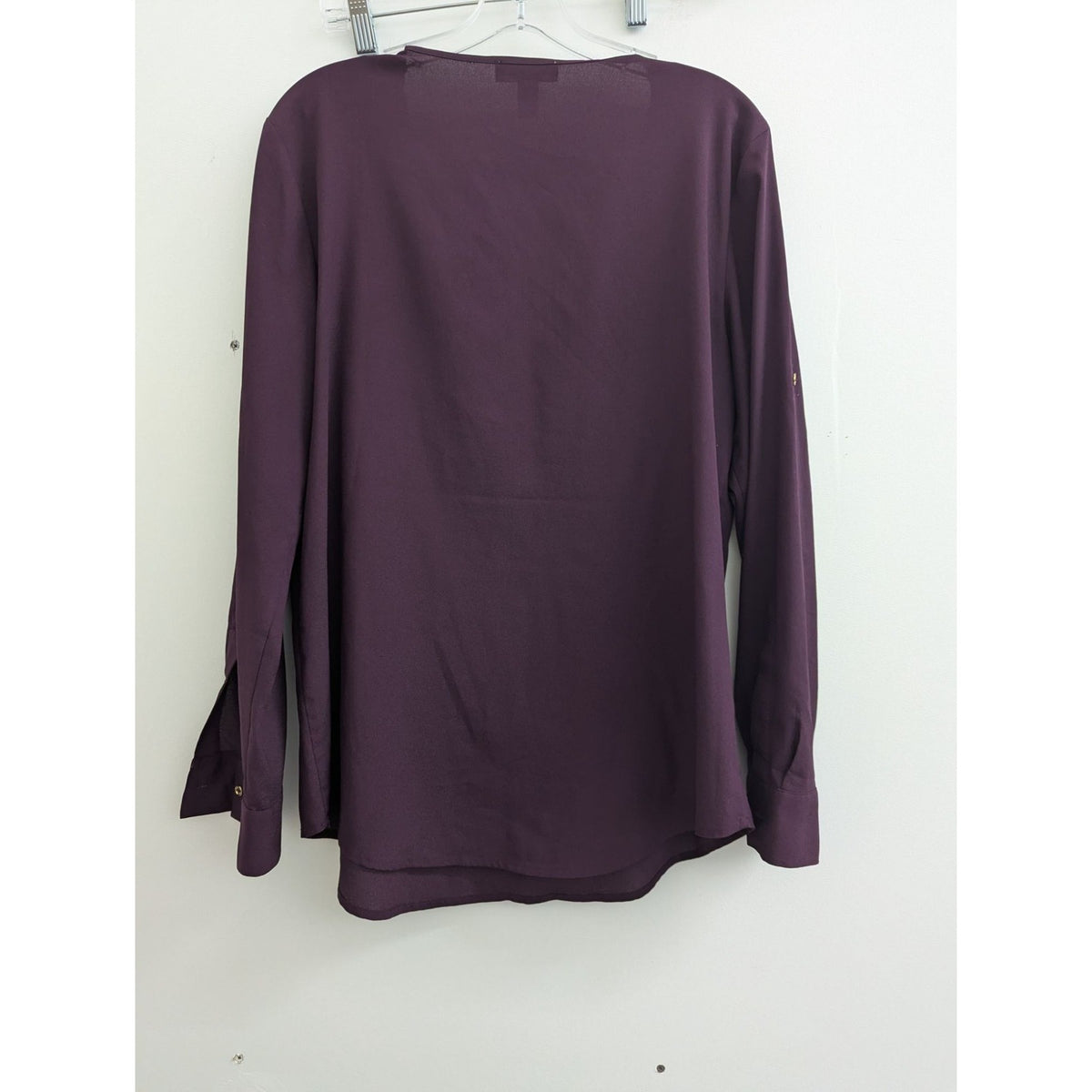 Calvin Klein Plum Long Sleeve Blouse With Gold Zipper Detail L 6/8