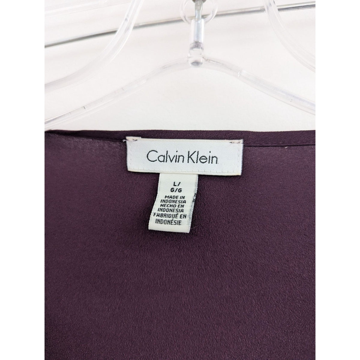 Calvin Klein Plum Long Sleeve Blouse With Gold Zipper Detail L 6/8