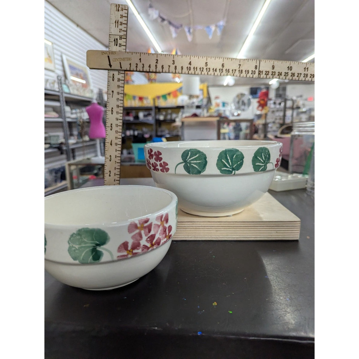 Hand-Painted Floral Ceramic Bowl By Crock Shop 5.5" Diameter White With Pink & G