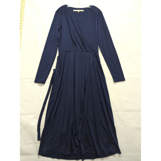 Rachel Rachel Roy Womens Navy Blue Wrap Midi Dress With Long Sleeves & Waist Tie - Size S
