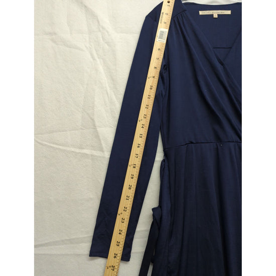 Rachel Rachel Roy Womens Navy Blue Wrap Midi Dress With Long Sleeves & Waist Tie - Size S
