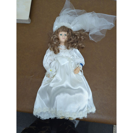 Heritage Collection Porcelain Bride Doll With Satin Gown & Veil 16" Handcrafted Details