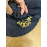 Natier Paris Black Wool & Cashmere Newsboy Cap With Butterfly Brooch Size 56