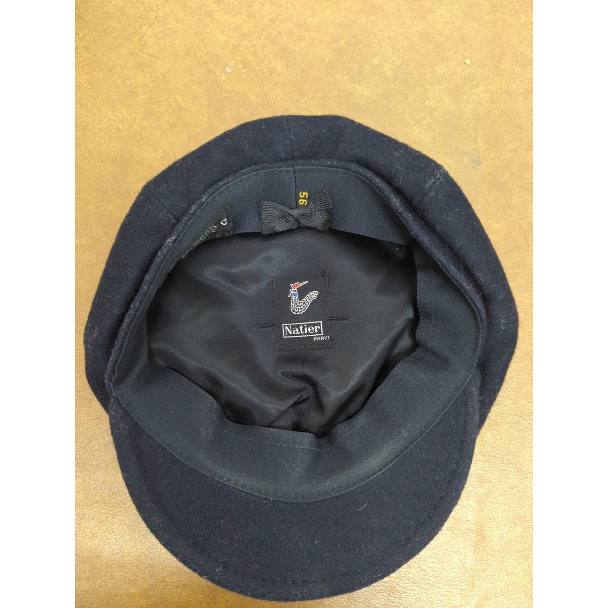 Natier Paris Black Wool & Cashmere Newsboy Cap With Butterfly Brooch Size 56