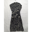 Black & White Leaf Print Ruched Midi Dress Size 8 Made In Korea 100% Polyester