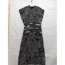 Black & White Leaf Print Ruched Midi Dress Size 8 Made In Korea 100% Polyester