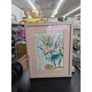 Framed Floral Print By Chagall In Pink Matted Frame With Hanging Wire
