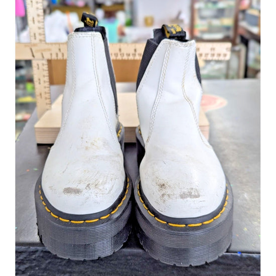 Dr. Martens White Leather Platform Chelsea Boots Womens Pre-Owned