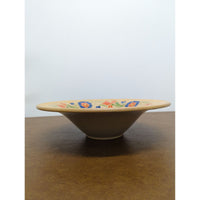 Vintage Ceramic Bowl With Hand-Painted Floral Design & Yellow Rim Mid-Century Modern 10-Inch Diameter Made In Japan