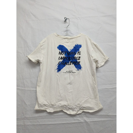 Shein White Graphic Tee "Nothing Is Impossible Challenge" Blue X Print Youth Size 13-14Y