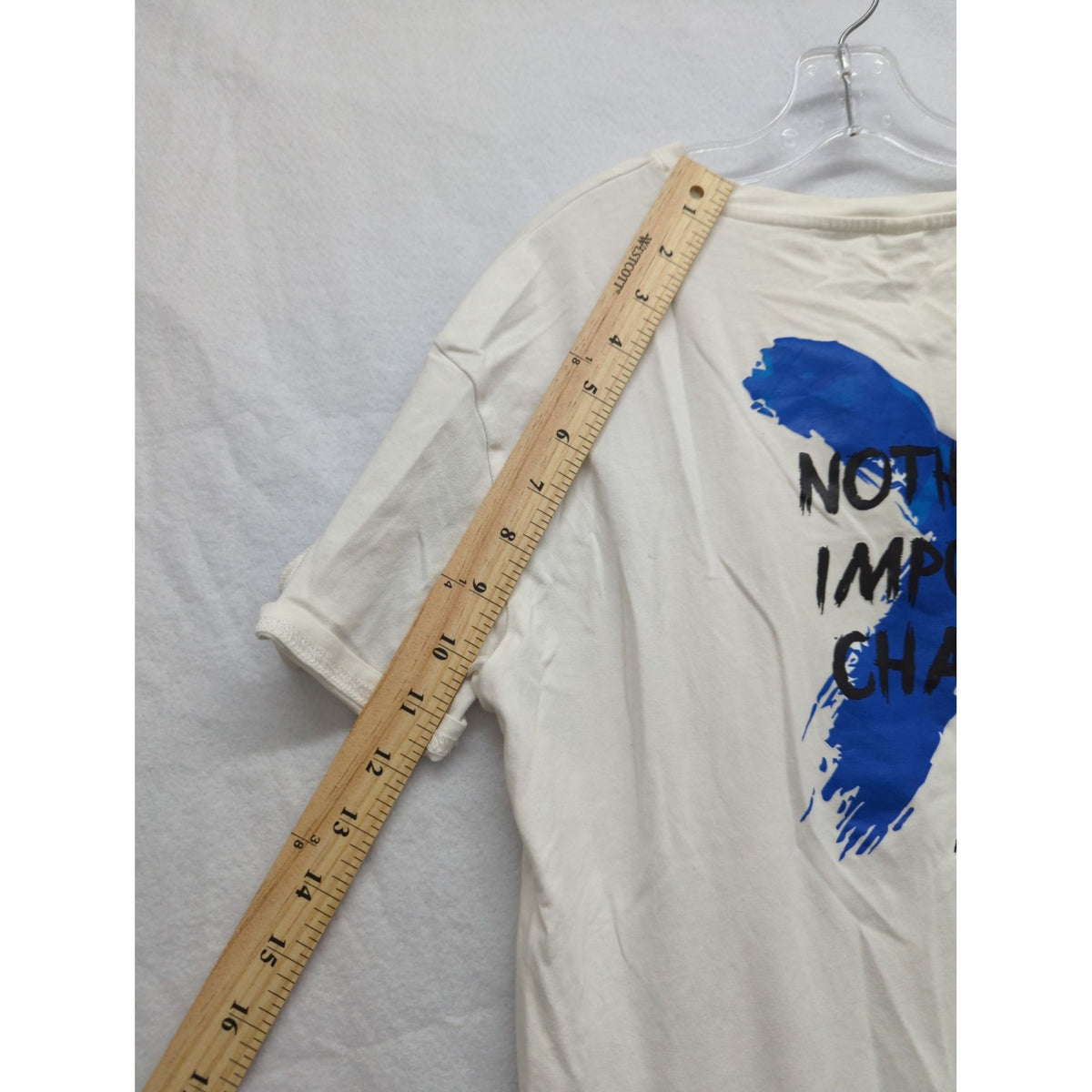 Shein White Graphic Tee "Nothing Is Impossible Challenge" Blue X Print Youth Size 13-14Y