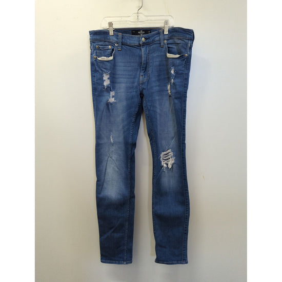 Hollister Mens Skinny Fit Distressed Jeans W34 L34 Medium Wash Stretch Denim