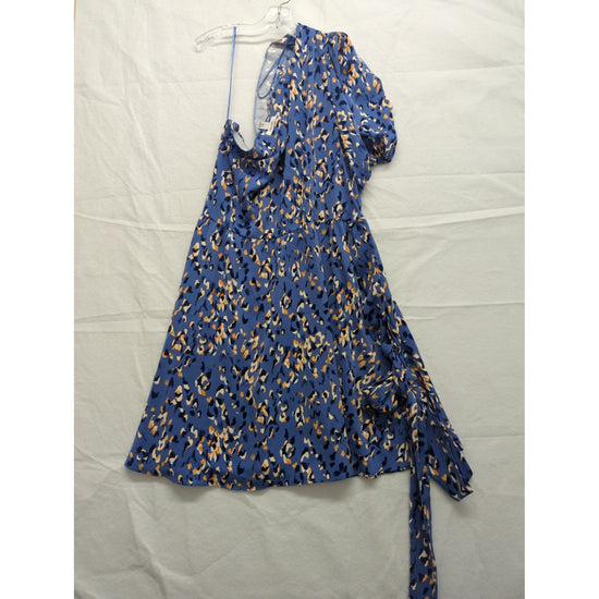 Nine West Blue & Orange Leopard Print Asymmetrical Dress With Puff Sleeve XL