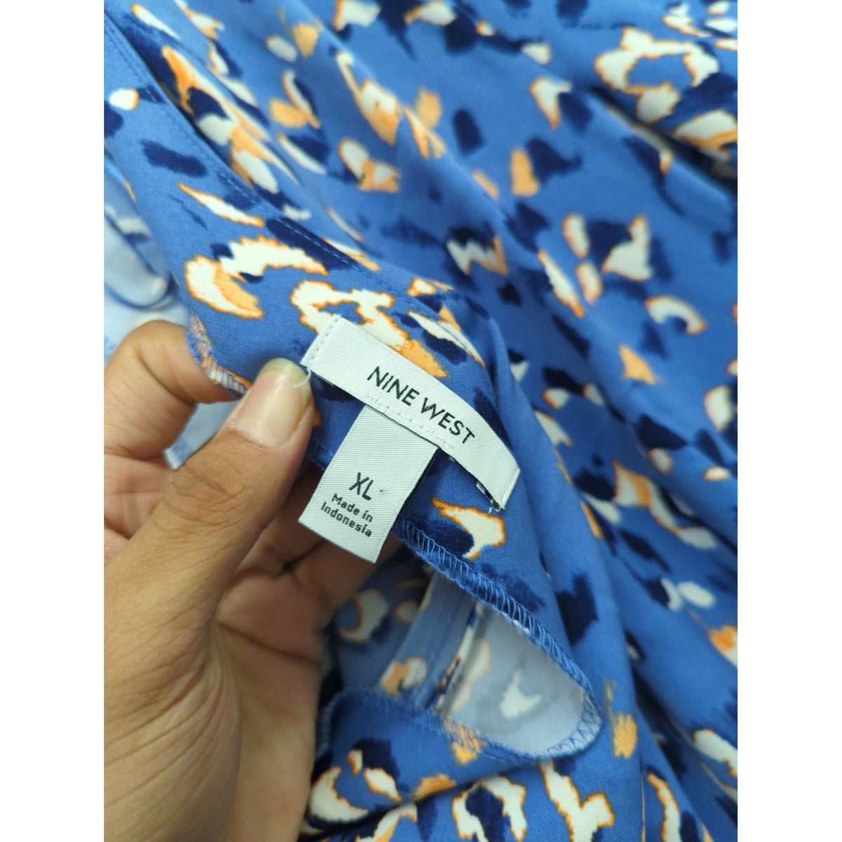 Nine West Blue & Orange Leopard Print Asymmetrical Dress With Puff Sleeve XL