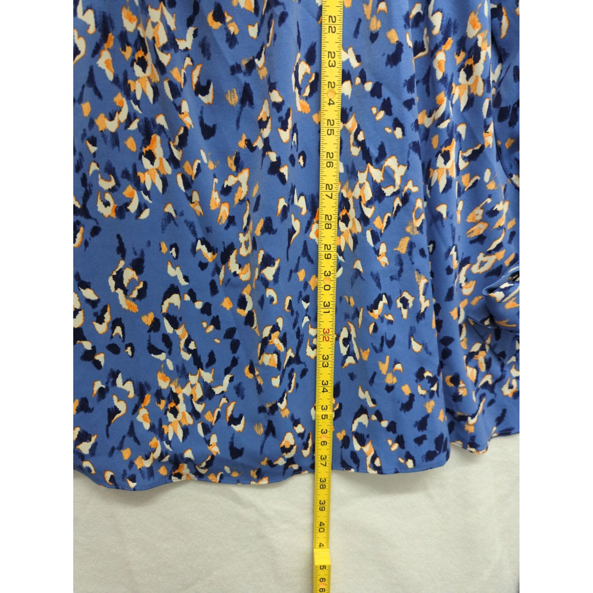 Nine West Blue & Orange Leopard Print Asymmetrical Dress With Puff Sleeve XL