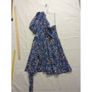Nine West Blue & Orange Leopard Print Asymmetrical Dress With Puff Sleeve XL