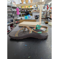 Chaco Womens Size 11 Brown Strappy Sandals With Green & Orange Accents