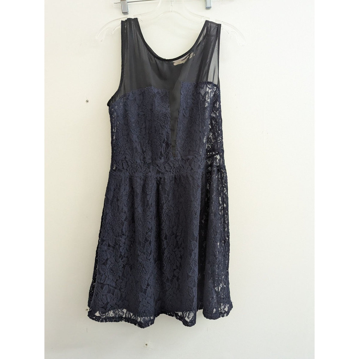 Rewind Womens Navy Sleeveless Lace Dress With Sheer Mesh Detail Size L