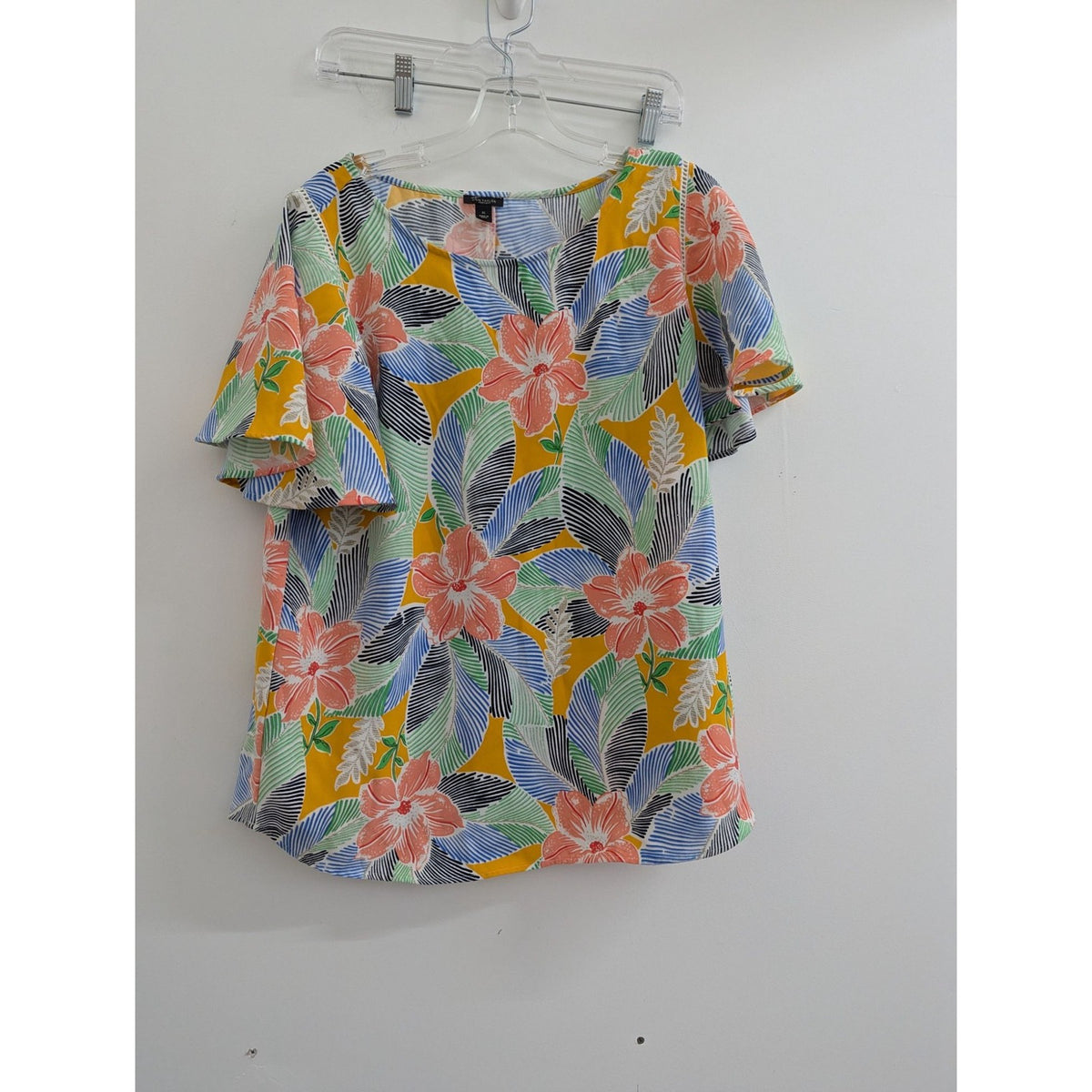 Ann Taylor Factory Tropical Floral Print Short Sleeve Blouse Top Xl