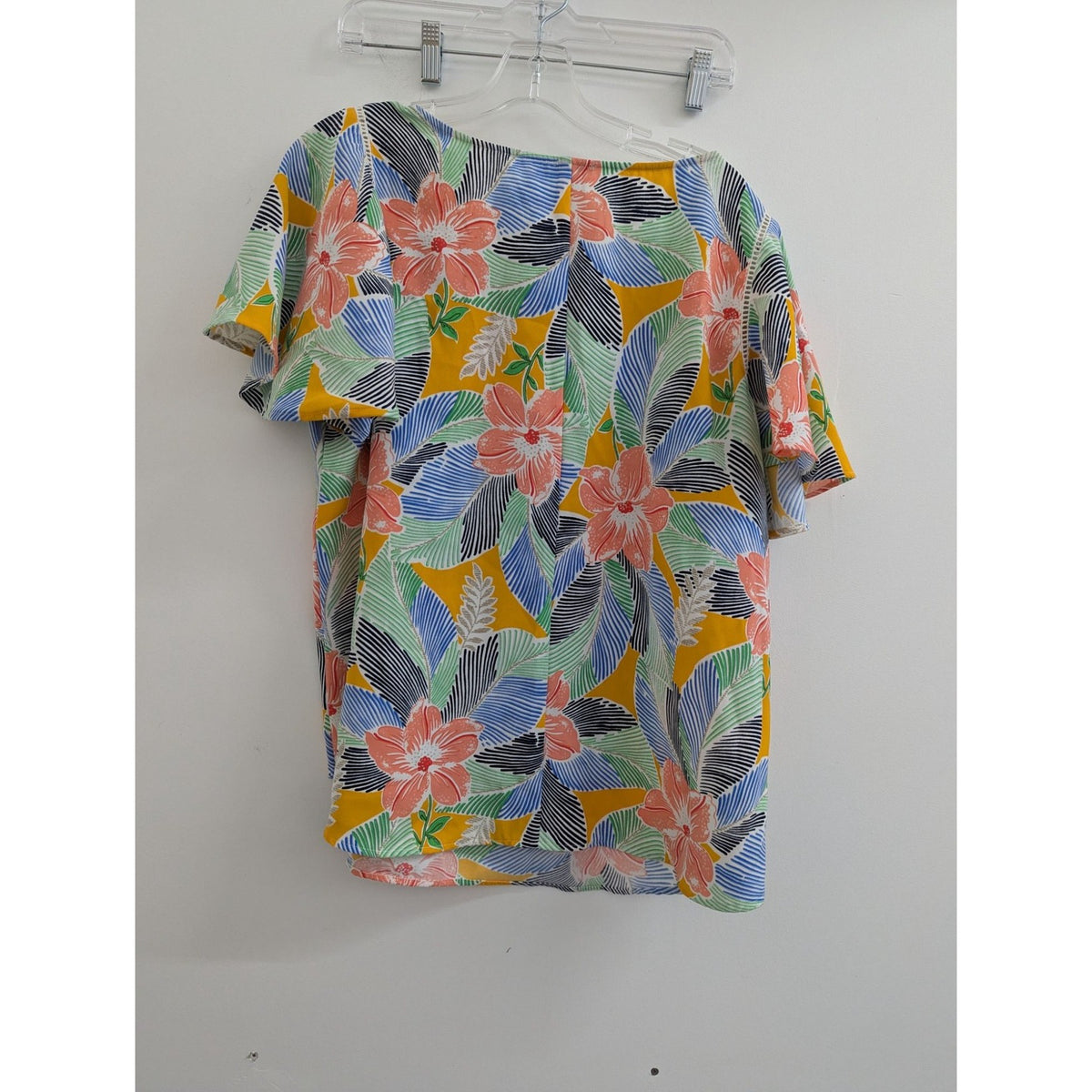 Ann Taylor Factory Tropical Floral Print Short Sleeve Blouse Top Xl