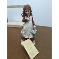 Lladro-Inspired Ceramic Girl Figurine With Flowers "Lotsa Love Today Tomorrow & Always" Tag 8.5 Inches