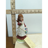 Lladro-Inspired Ceramic Girl Figurine With Flowers "Lotsa Love Today Tomorrow & Always" Tag 8.5 Inches