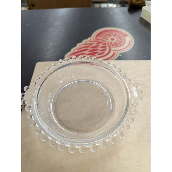 Clear Glass Beaded Edge Trinket Dish 4.5" Diameter