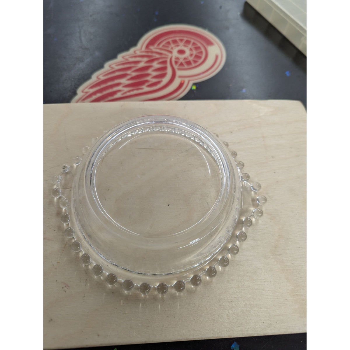 Clear Glass Beaded Edge Trinket Dish 4.5" Diameter