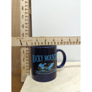 Rocky Mountain National Park Souvenir Ceramic Mug 3.5" Tall Dark Blue With Moose & Mountain Design