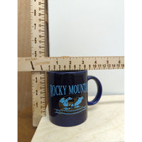 Rocky Mountain National Park Souvenir Ceramic Mug 3.5" Tall Dark Blue With Moose & Mountain Design