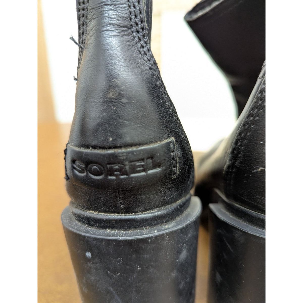 Sorel Black Leather Ankle Boots With Block Heel & Elastic Side Panels