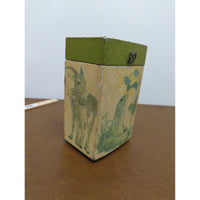 Hand-Painted Wooden Animal-Themed Box With Hinged Lid & Metal Accents 6"x4"x3"