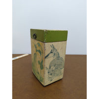 Hand-Painted Wooden Animal-Themed Box With Hinged Lid & Metal Accents 6"x4"x3"