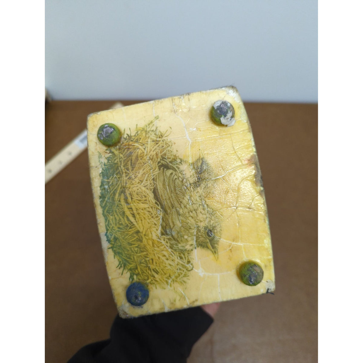 Hand-Painted Wooden Animal-Themed Box With Hinged Lid & Metal Accents 6"x4"x3"