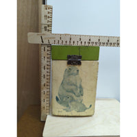 Hand-Painted Wooden Animal-Themed Box With Hinged Lid & Metal Accents 6"x4"x3"