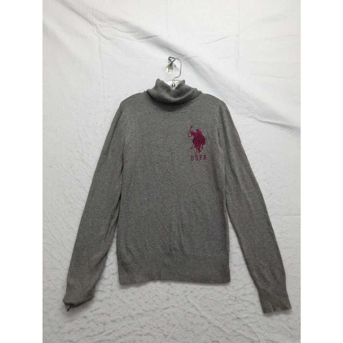 U.S. Polo Assn. Gray Turtleneck Sweater Embroidered Logo Small 80% Cotton Blend Long Sleeve Womens Casual Wear