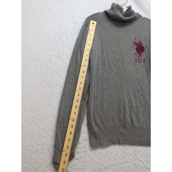 U.S. Polo Assn. Gray Turtleneck Sweater Embroidered Logo Small 80% Cotton Blend Long Sleeve Womens Casual Wear