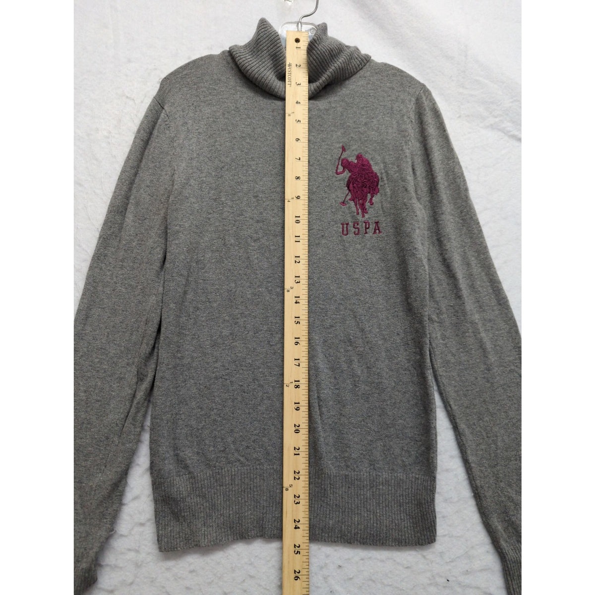 U.S. Polo Assn. Gray Turtleneck Sweater Embroidered Logo Small 80% Cotton Blend Long Sleeve Womens Casual Wear