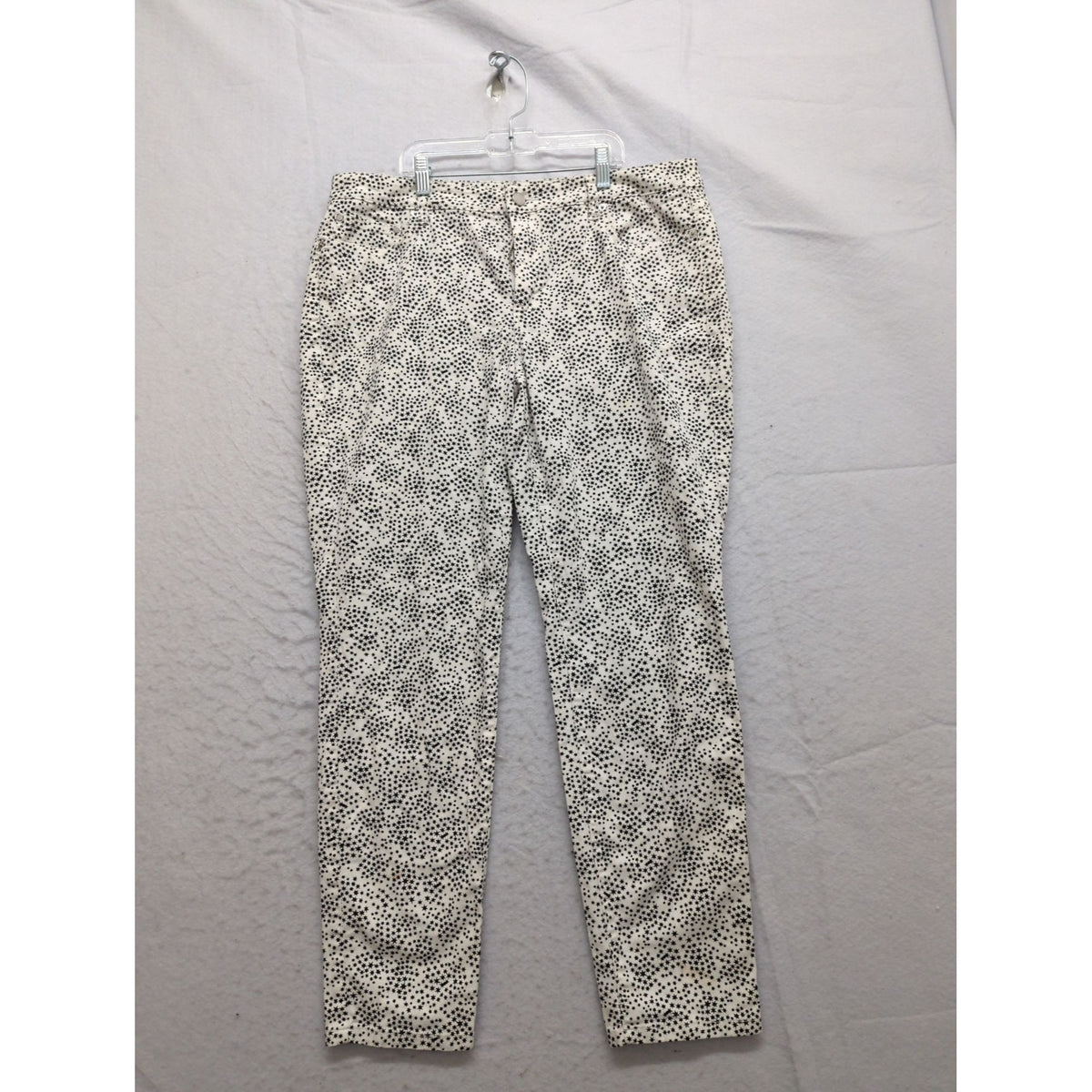Black & White Star Print Cotton Blend Straight-Leg Pants Size 14