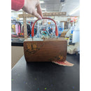 Vintage Wooden Owl Handbag With Red Acrylic Handle & Brass Clasp