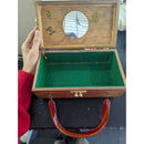 Vintage Wooden Owl Handbag With Red Acrylic Handle & Brass Clasp
