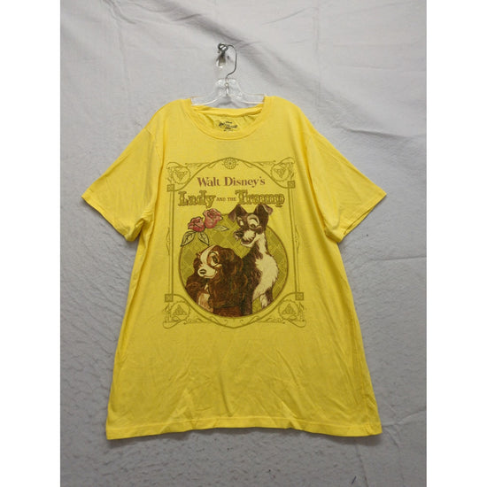 Disney Lady & The Tramp Yellow Graphic Tee Shirt Large 60% Cotton 40% Polyester